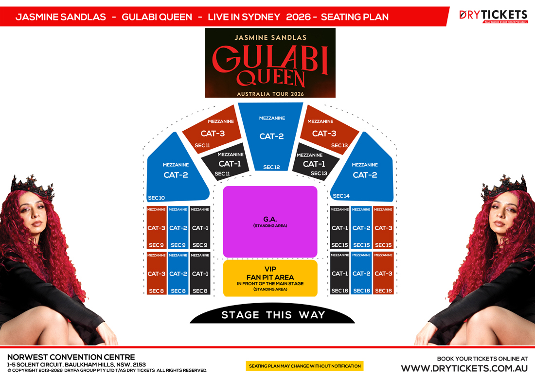 Jasmine Sandlas - Gulabi Queen Australia Tour Sydney 2026 Seating Map