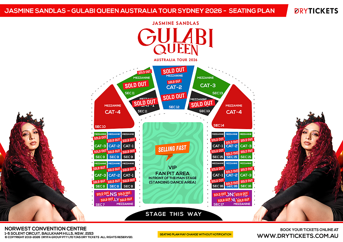 Jasmine Sandlas - Gulabi Queen Australia Tour Sydney 2026 Seating Map