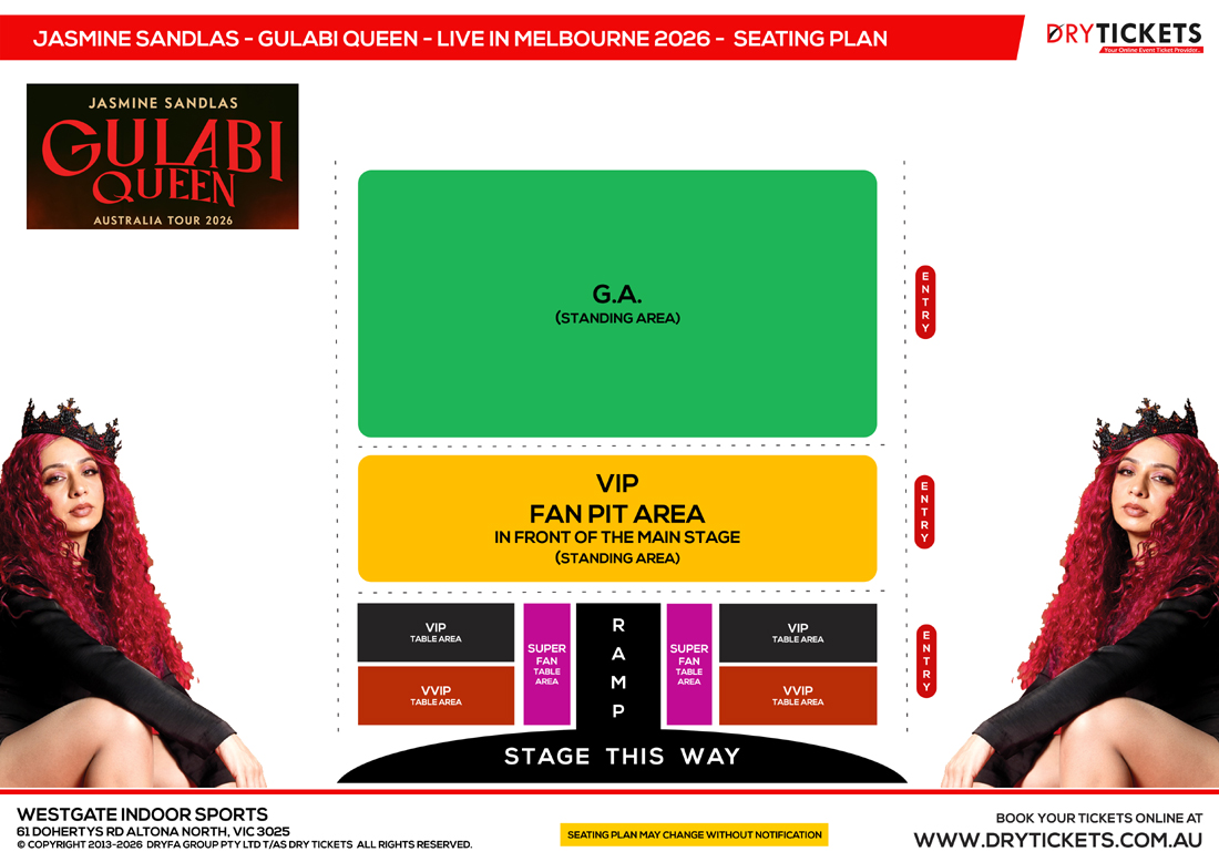 Jasmine Sandlas - Gulabi Queen Australia Tour Melbourne 2026 Seating Map