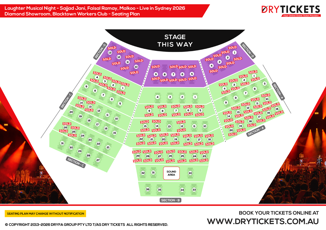 Laughter Musical Night - Sajjad Jani, Faisal Ramay, Malkoo - Live in Sydney 2026 Seating Map