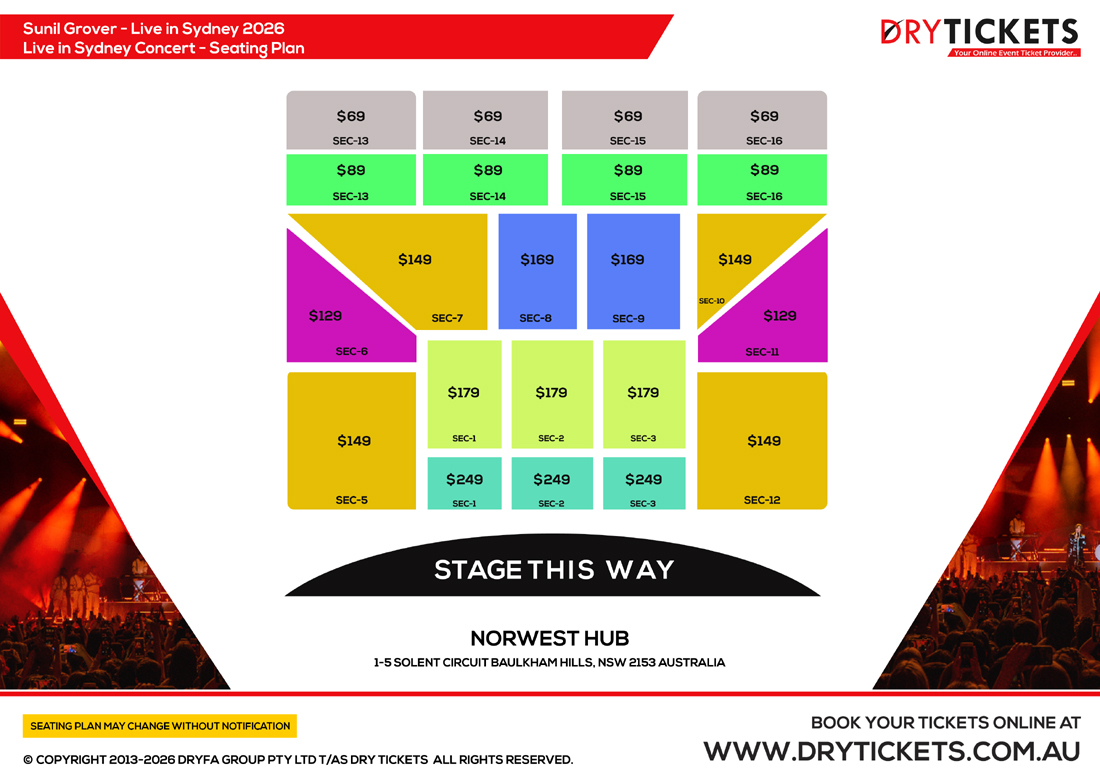 Sunil Grover Live In Sydney 2026 Seating Map