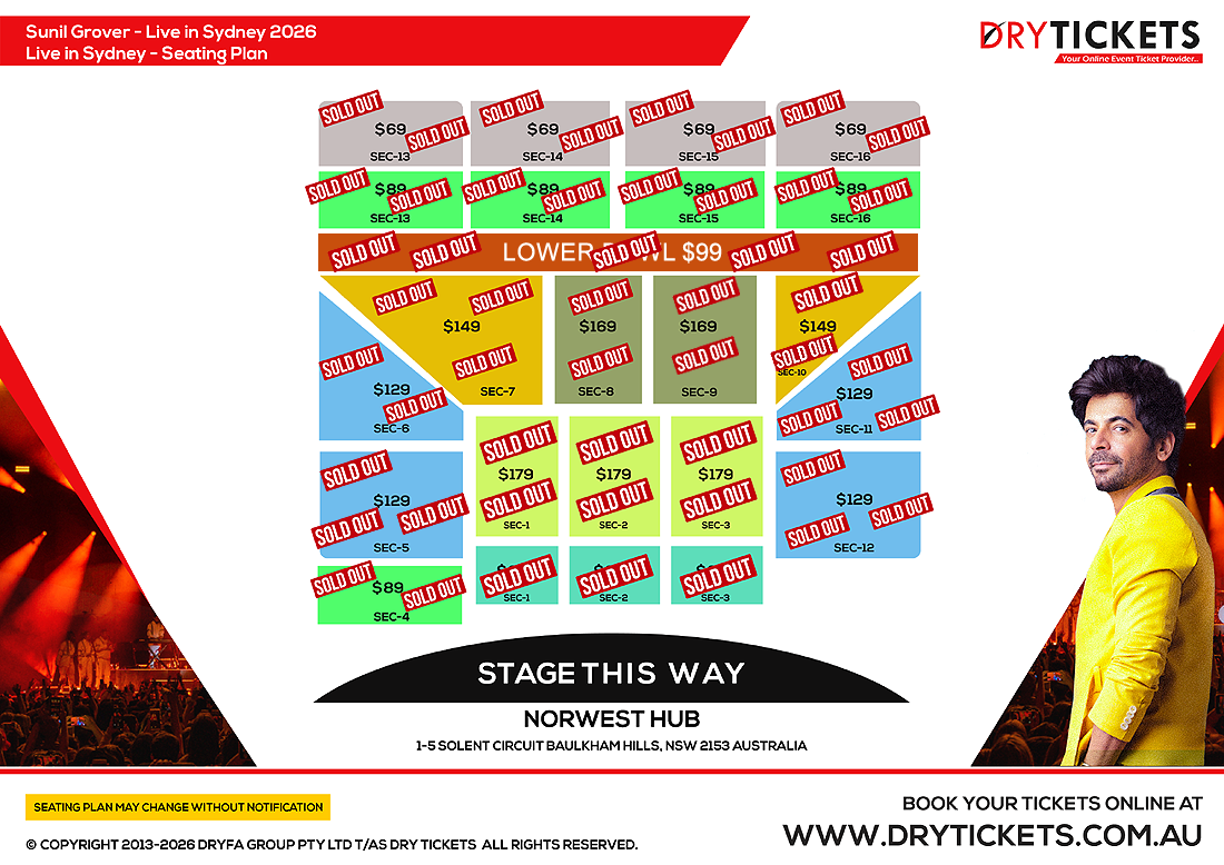 Sunil Grover Live In Sydney 2026 Seating Map