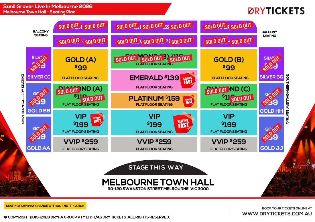 Sunil Grover Live In Melbourne 2026 Seating Map