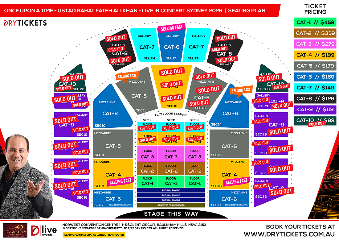Once Upon a Time - Ustad Rahat Fateh Ali Khan Live Concert In Sydney - The World Tour 2026 Seating Map