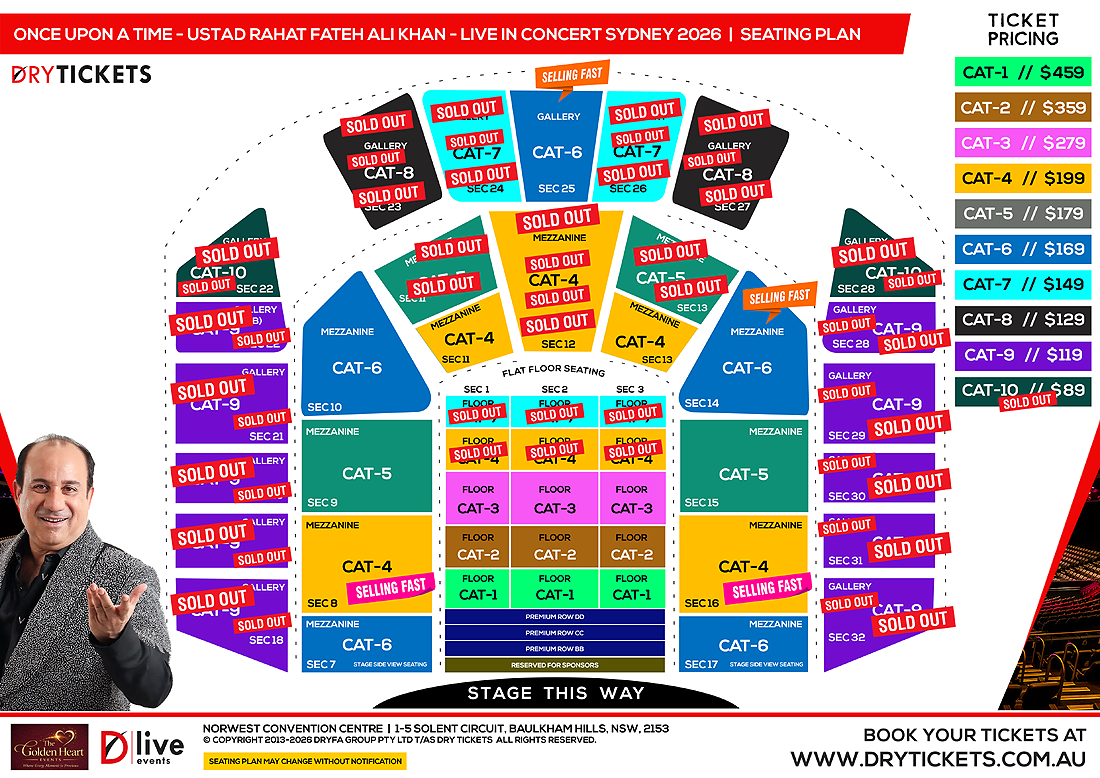 Once Upon a Time - Ustad Rahat Fateh Ali Khan Live Concert In Sydney - The World Tour 2026 Seating Map