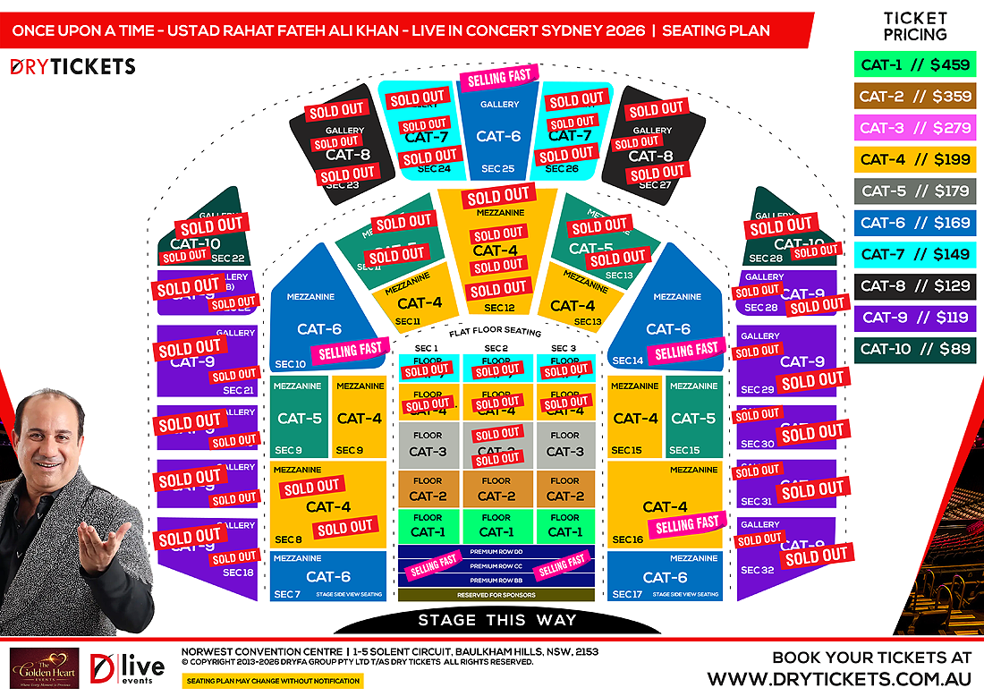 Once Upon a Time - Ustad Rahat Fateh Ali Khan Live Concert In Sydney - The World Tour 2026 Seating Map