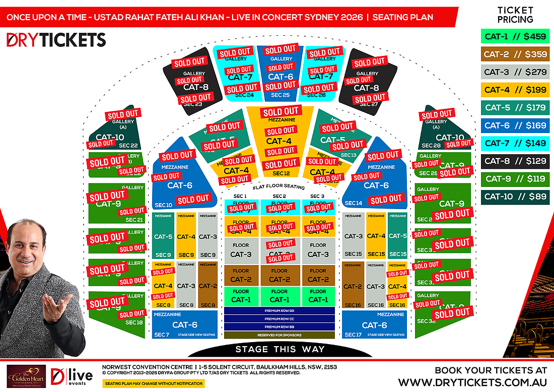 Once Upon a Time - Ustad Rahat Fateh Ali Khan Live Concert In Sydney - The World Tour 2026 Seating Map