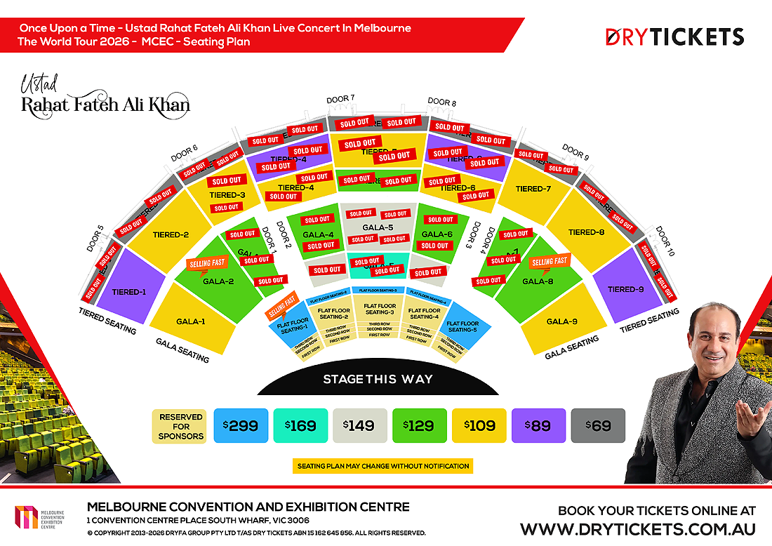 Once Upon a Time - Ustad Rahat Fateh Ali Khan Live Concert In Melbourne - The World Tour 2026 Seating Map