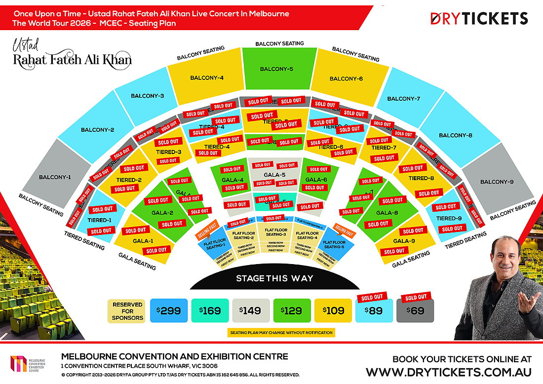 Once Upon a Time - Ustad Rahat Fateh Ali Khan Live Concert In Melbourne - The World Tour 2026 Seating Map