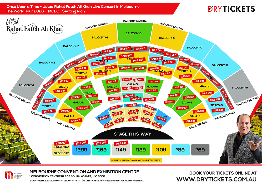 Once Upon a Time - Ustad Rahat Fateh Ali Khan Live Concert In Melbourne - The World Tour 2026 Seating Map