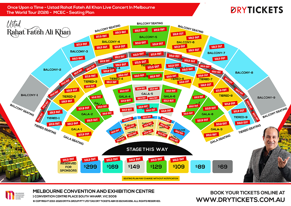 Once Upon a Time - Ustad Rahat Fateh Ali Khan Live Concert In Melbourne - The World Tour 2026 Seating Map