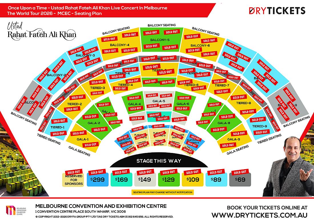Once Upon a Time - Ustad Rahat Fateh Ali Khan Live Concert In Melbourne - The World Tour 2026 Seating Map