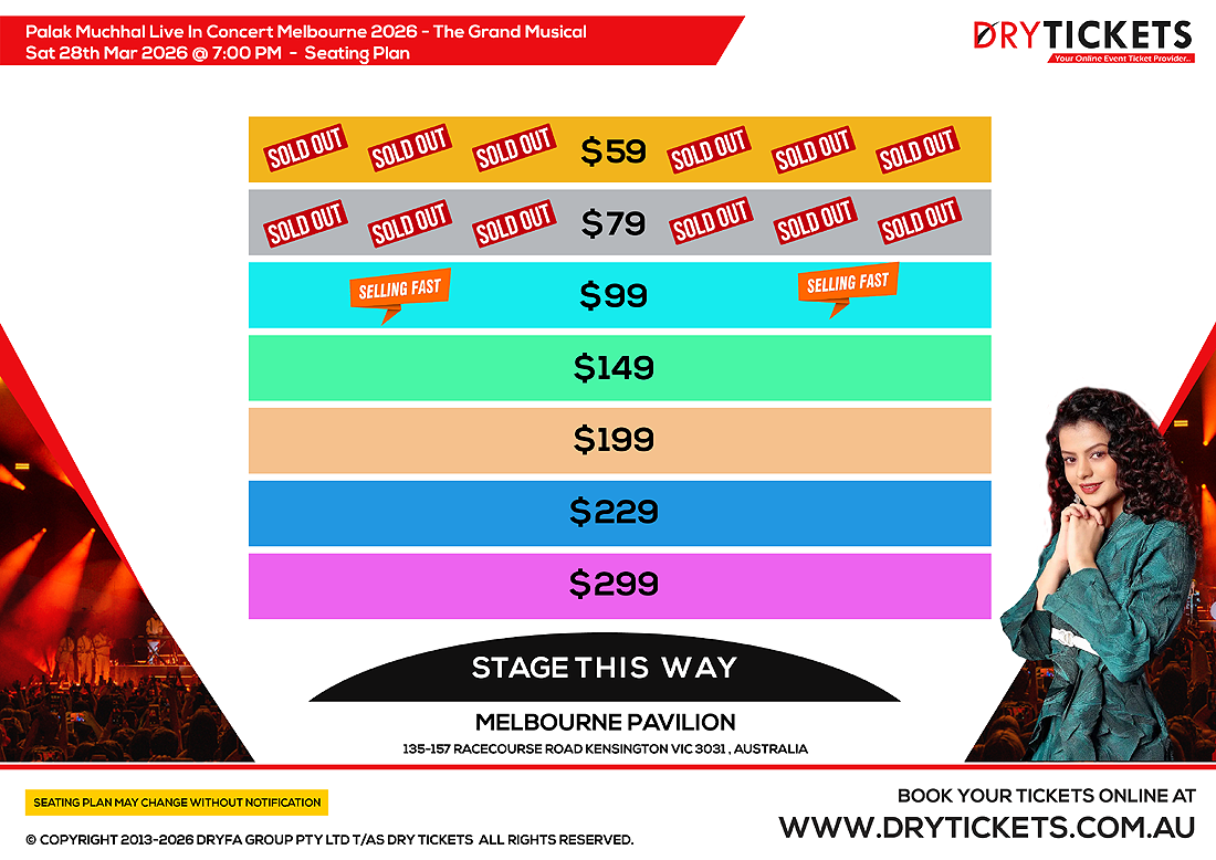 Palak Muchhal Live In Concert Melbourne 2026 - The Grand Musical Seating Map