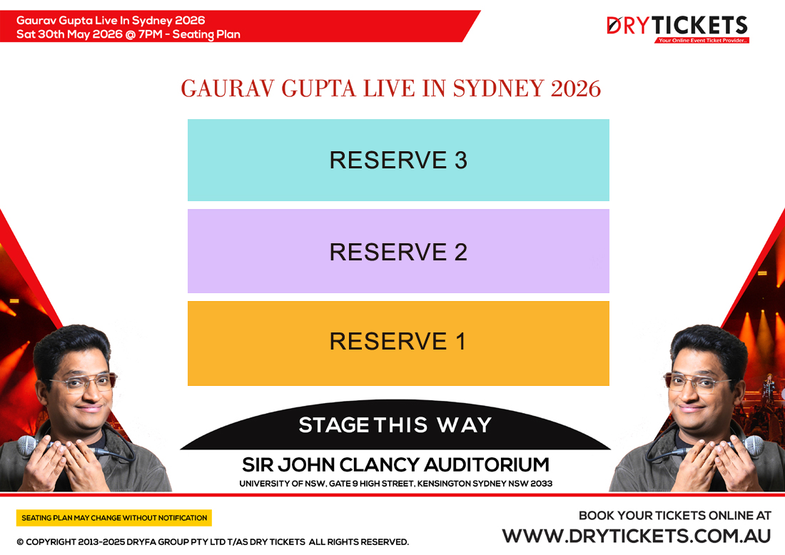 Gaurav Gupta Live In Sydney 2026 - 2nd Show Seating Map