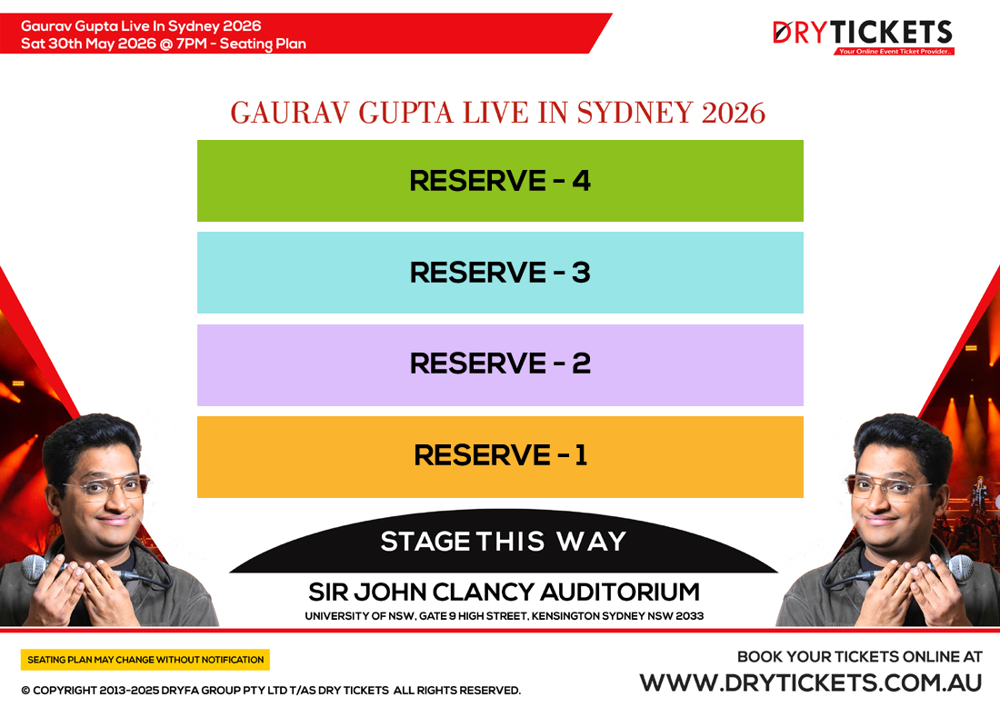 Gaurav Gupta Live In Sydney 2026 - 2nd Show Seating Map