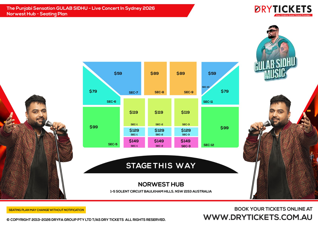 Vaisakhi with Gulab Sidhu Live In Concert Sydney 2026 Seating Map