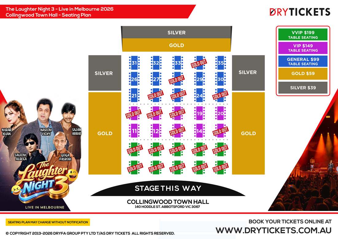 The Laughter Night 3 - Live in Melbourne 2026 Seating Map