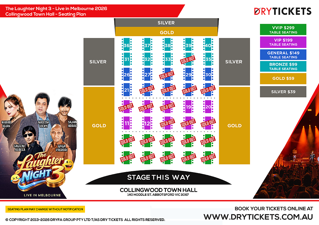 The Laughter Night 3 - Live in Melbourne 2026 Seating Map