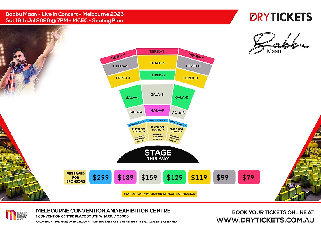 Babbu Maan Live In Melbourne 2026 Seating Map