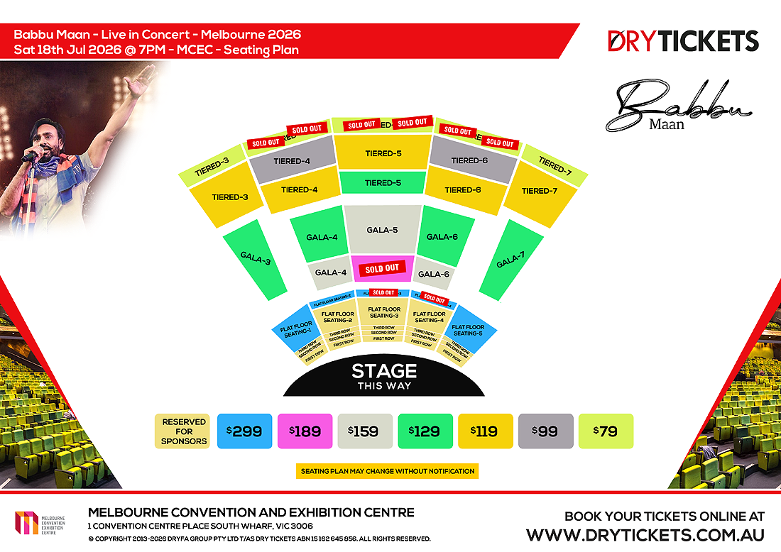 Babbu Maan Live In Melbourne 2026 Seating Map