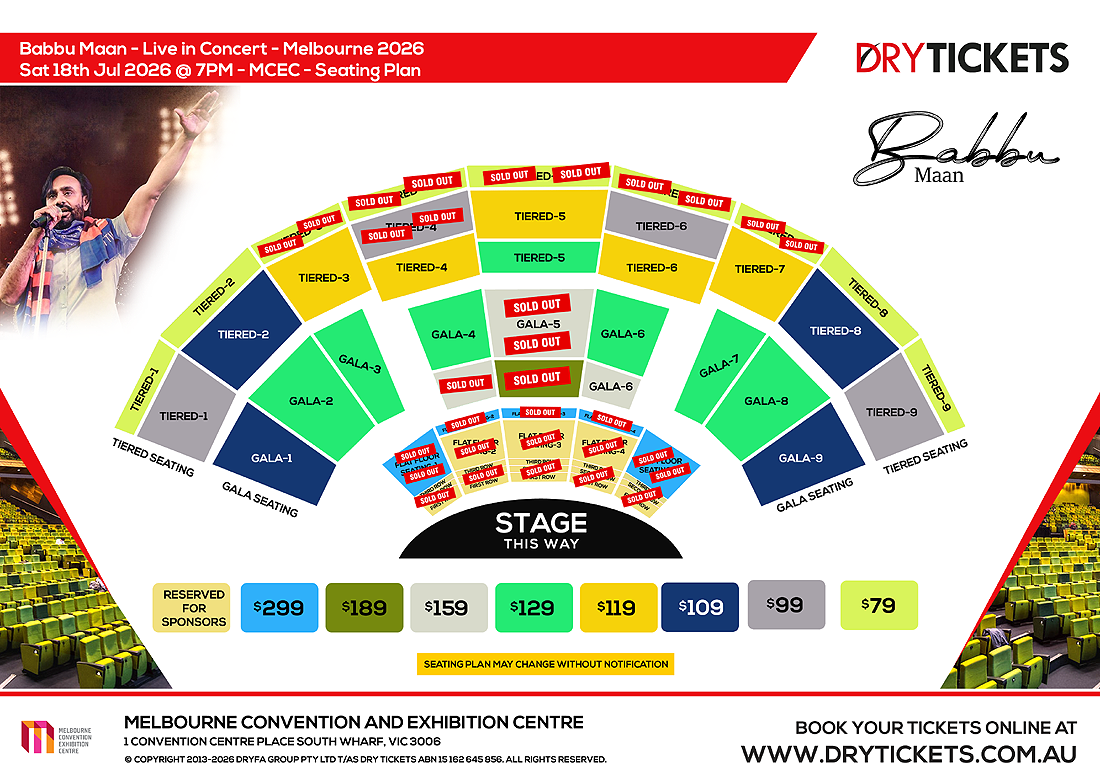 Babbu Maan Live In Melbourne 2026 Seating Map