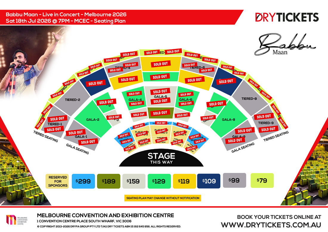 Babbu Maan Live In Melbourne 2026 Seating Map
