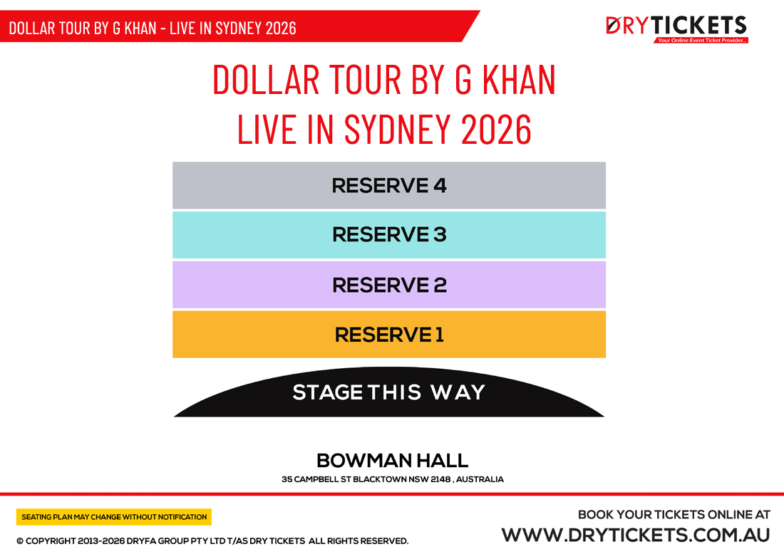 Dollar Tour by G Khan - Live in Sydney 2026 Seating Map