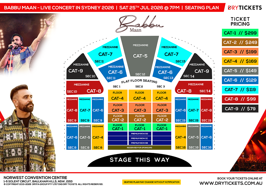 Babbu Maan Live In Sydney 2026 Seating Map