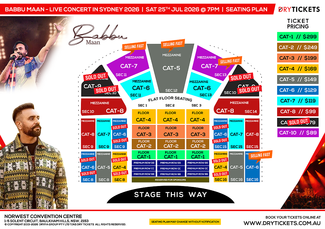 Babbu Maan Live In Sydney 2026 Seating Map