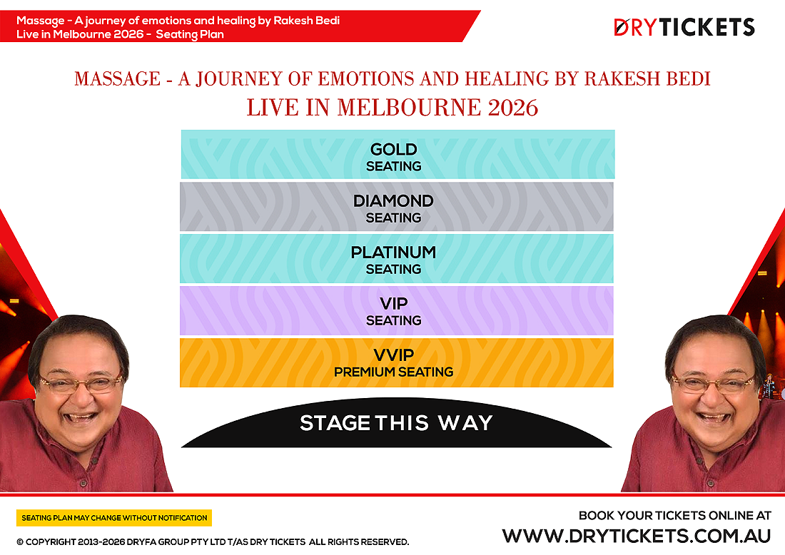 Massage - A journey of emotions and healing by Rakesh Bedi - Live in Melbourne 2026 Seating Map