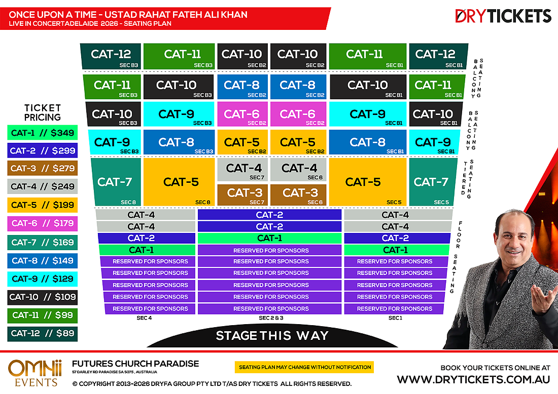 Once Upon a Time - Ustad Rahat Fateh Ali Khan Live Concert In Adelaide - The World Tour 2026 Seating Map