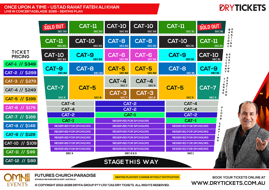 Once Upon a Time - Ustad Rahat Fateh Ali Khan Live Concert In Adelaide - The World Tour 2026 Seating Map
