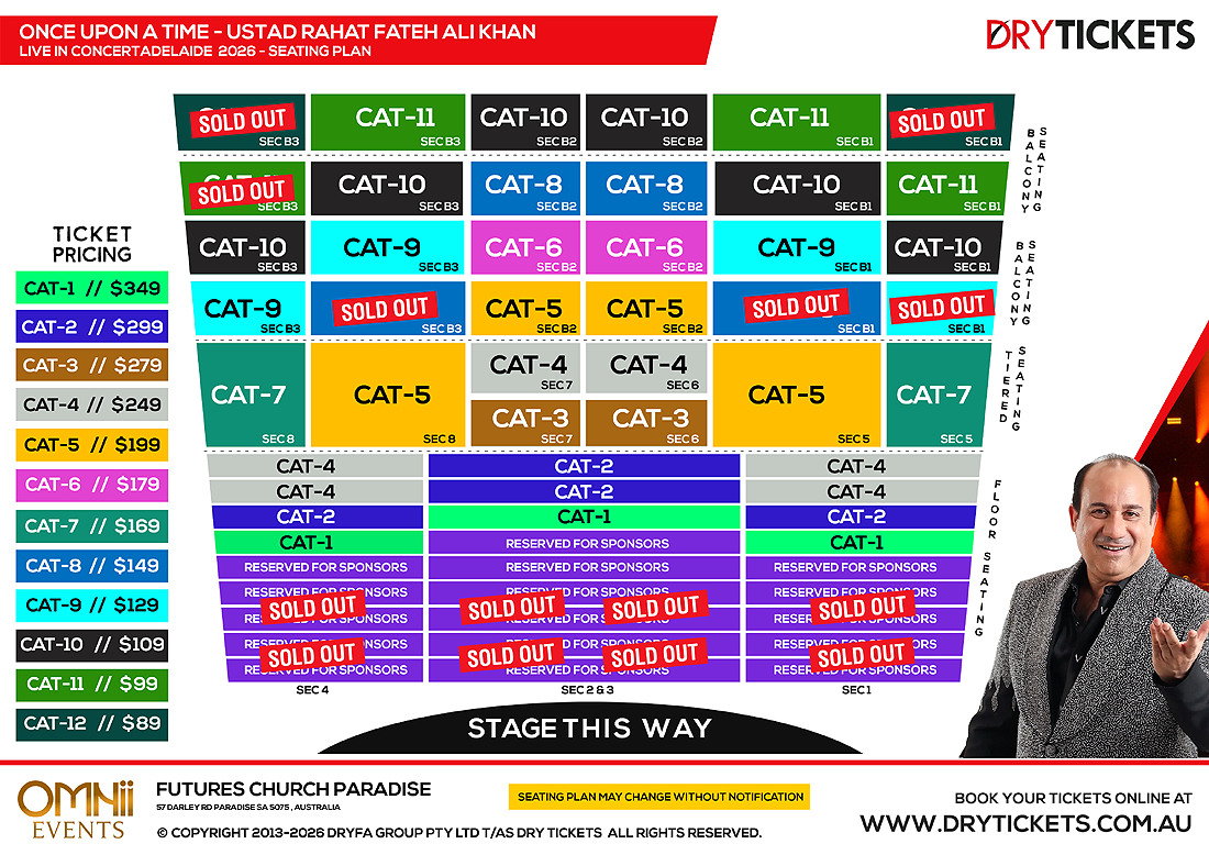 Once Upon a Time - Ustad Rahat Fateh Ali Khan Live Concert In Adelaide - The World Tour 2026 Seating Map