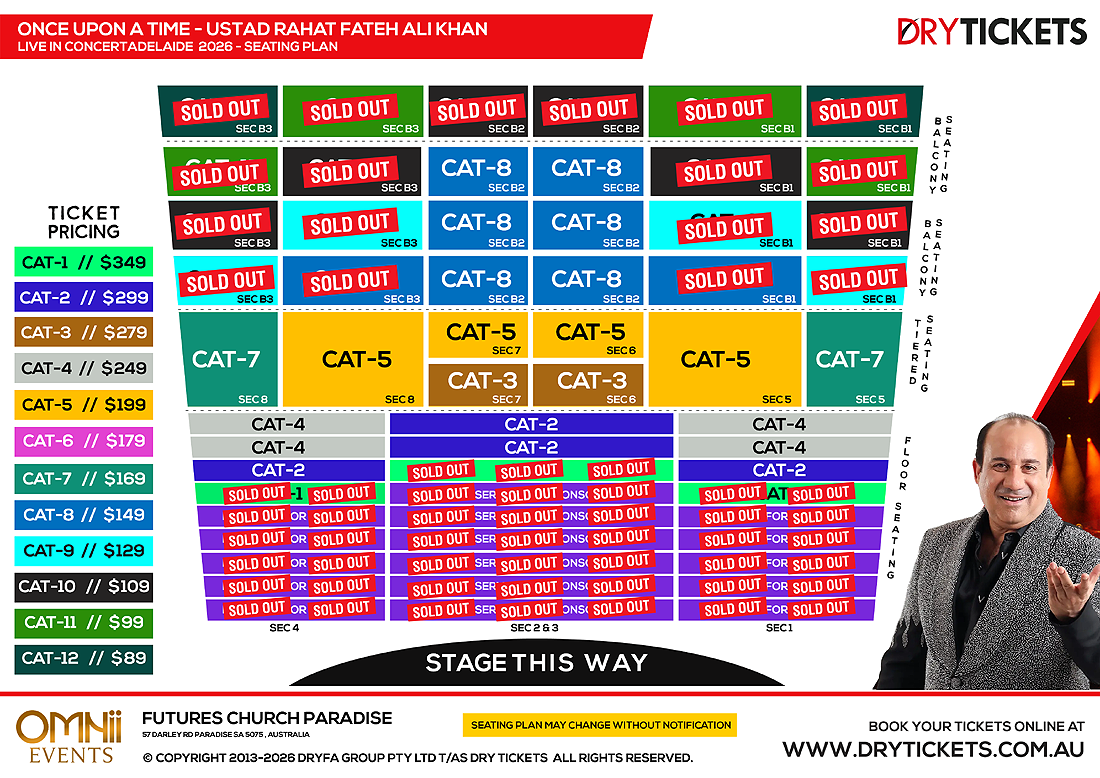 Once Upon a Time - Ustad Rahat Fateh Ali Khan Live Concert In Adelaide - The World Tour 2026 Seating Map