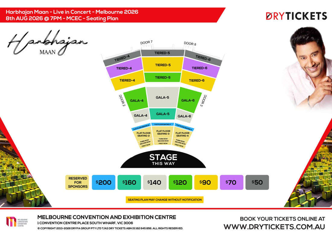 Harbhajan Mann - Satrangi Peengh Tour - Live In Melbourne 2026 Seating Map