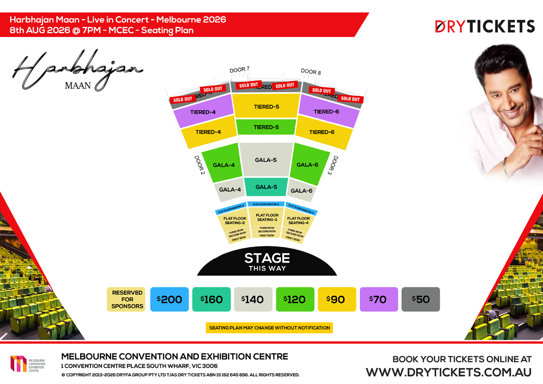 Harbhajan Mann - Satrangi Peengh Tour - Live In Melbourne 2026 Seating Map