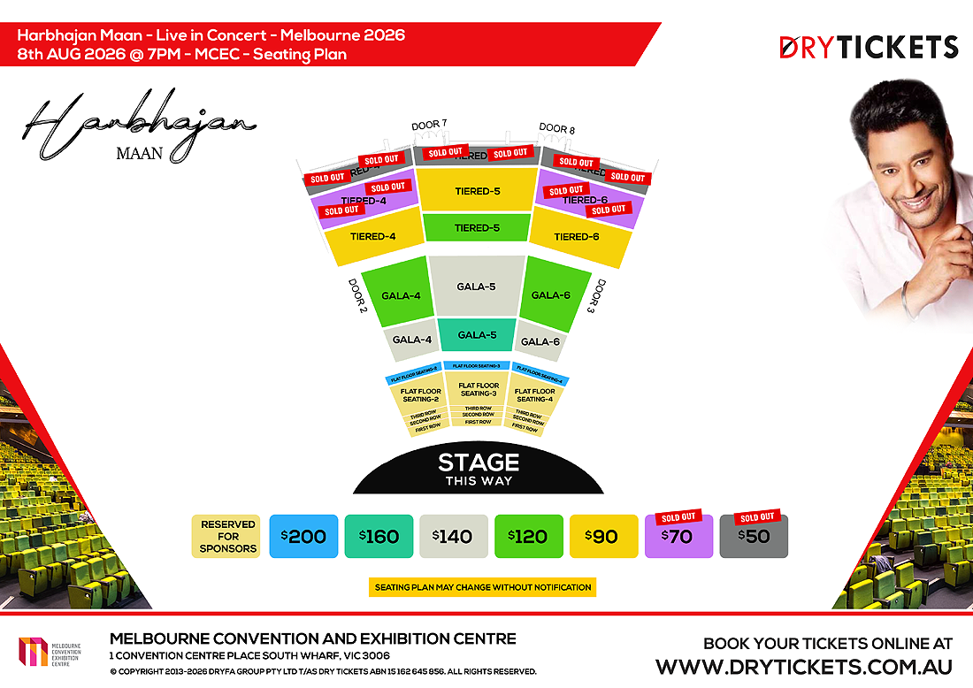 Harbhajan Mann - Satrangi Peengh Tour - Live In Melbourne 2026 Seating Map