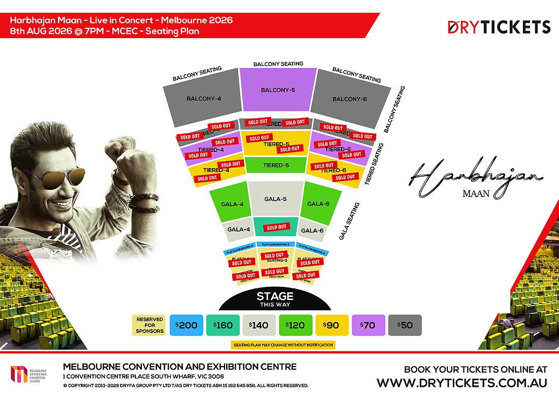 Harbhajan Mann - Satrangi Peengh Tour - Live In Melbourne 2026 Seating Map