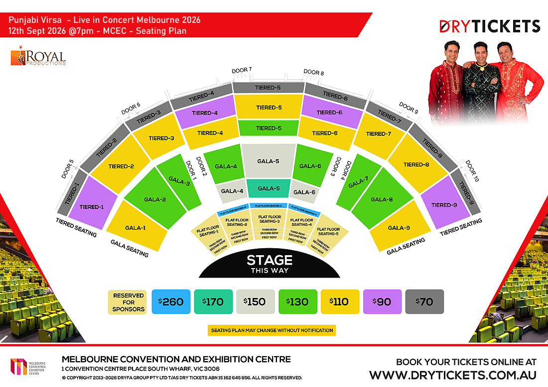 Punjabi Virsa 2026 Live In Melbourne - Manmohan Waris, Kamal Heer & Sangtar Seating Map