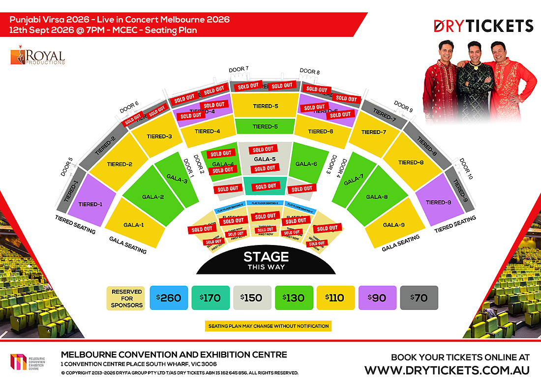 Punjabi Virsa 2026 Live In Melbourne - Manmohan Waris, Kamal Heer & Sangtar Seating Map