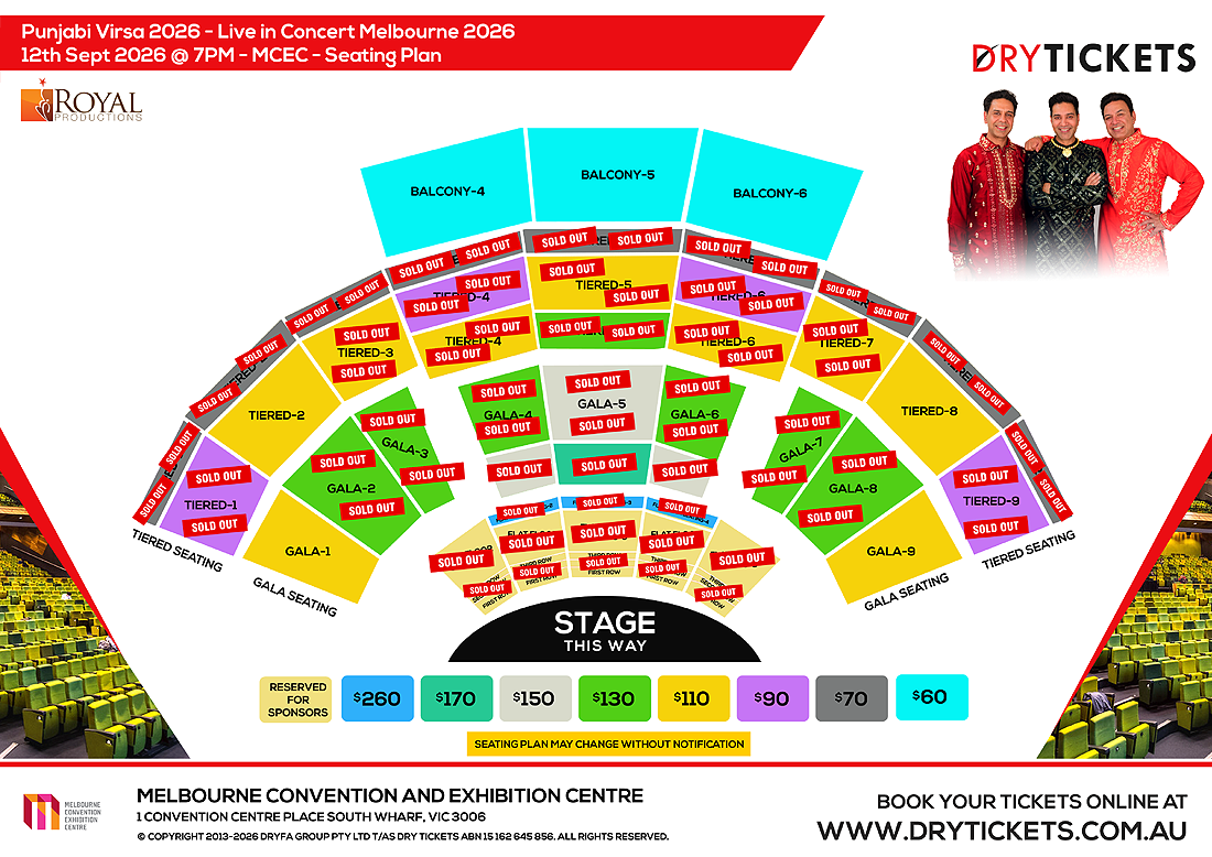 Punjabi Virsa 2026 Live In Melbourne - Manmohan Waris, Kamal Heer & Sangtar Seating Map