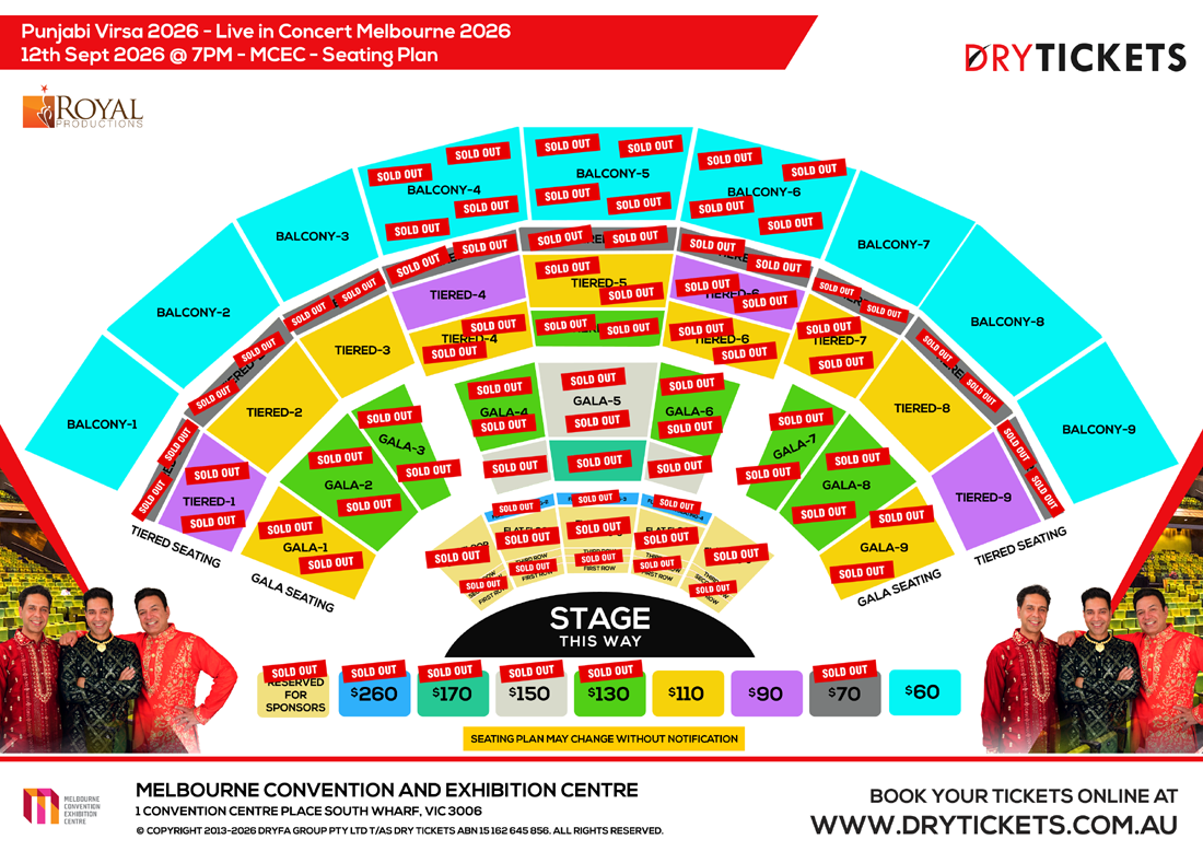 Punjabi Virsa 2026 Live In Melbourne - Manmohan Waris, Kamal Heer & Sangtar Seating Map