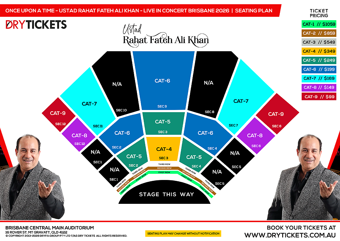 Once Upon a Time - Ustad Rahat Fateh Ali Khan Live Concert In Brisbane - The World Tour 2026 Seating Map