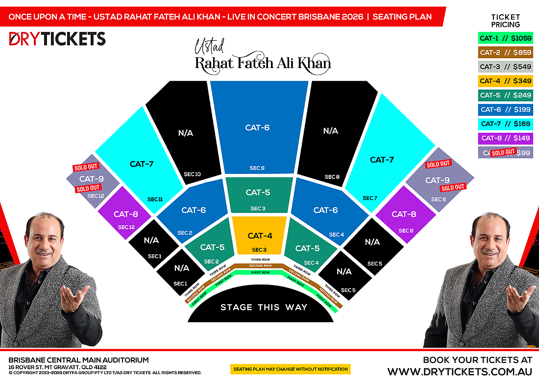 Once Upon a Time - Ustad Rahat Fateh Ali Khan Live Concert In Brisbane - The World Tour 2026 Seating Map
