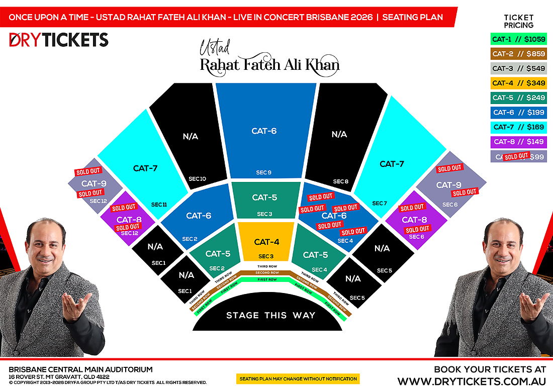 Once Upon a Time - Ustad Rahat Fateh Ali Khan Live Concert In Brisbane - The World Tour 2026 Seating Map