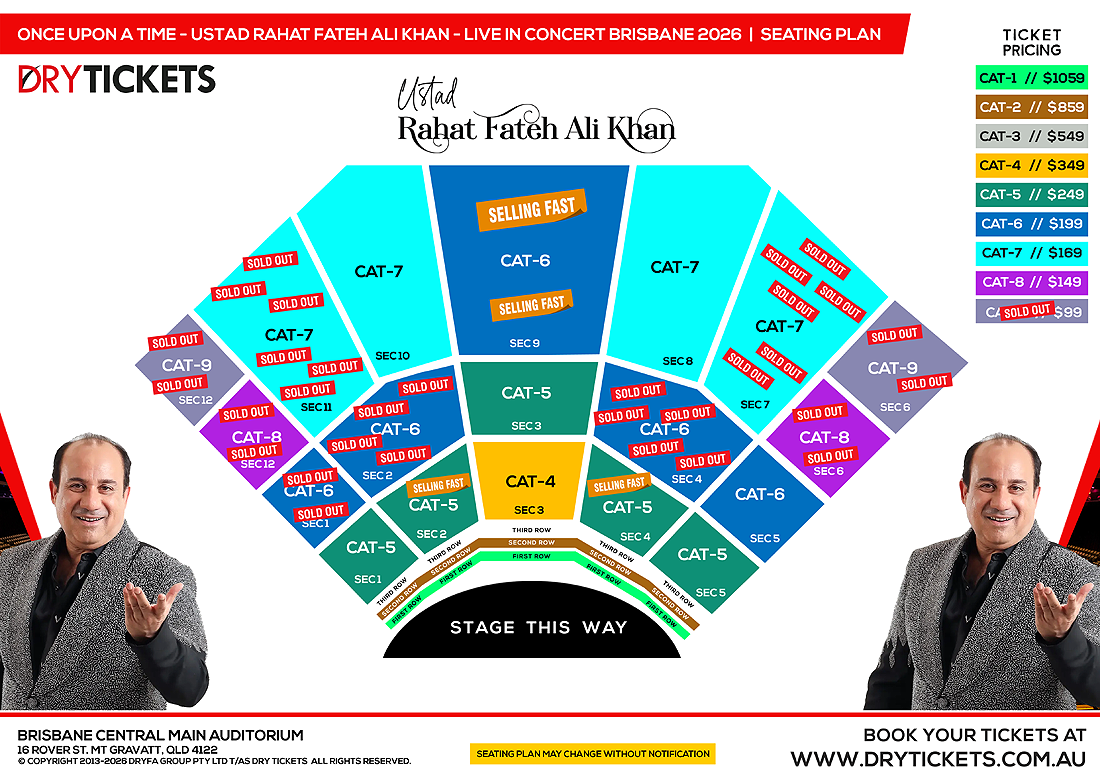 Once Upon a Time - Ustad Rahat Fateh Ali Khan Live Concert In Brisbane - The World Tour 2026 Seating Map