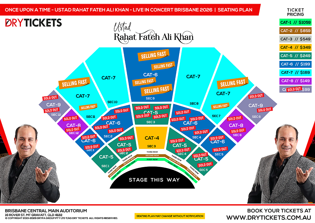 Once Upon a Time - Ustad Rahat Fateh Ali Khan Live Concert In Brisbane - The World Tour 2026 Seating Map