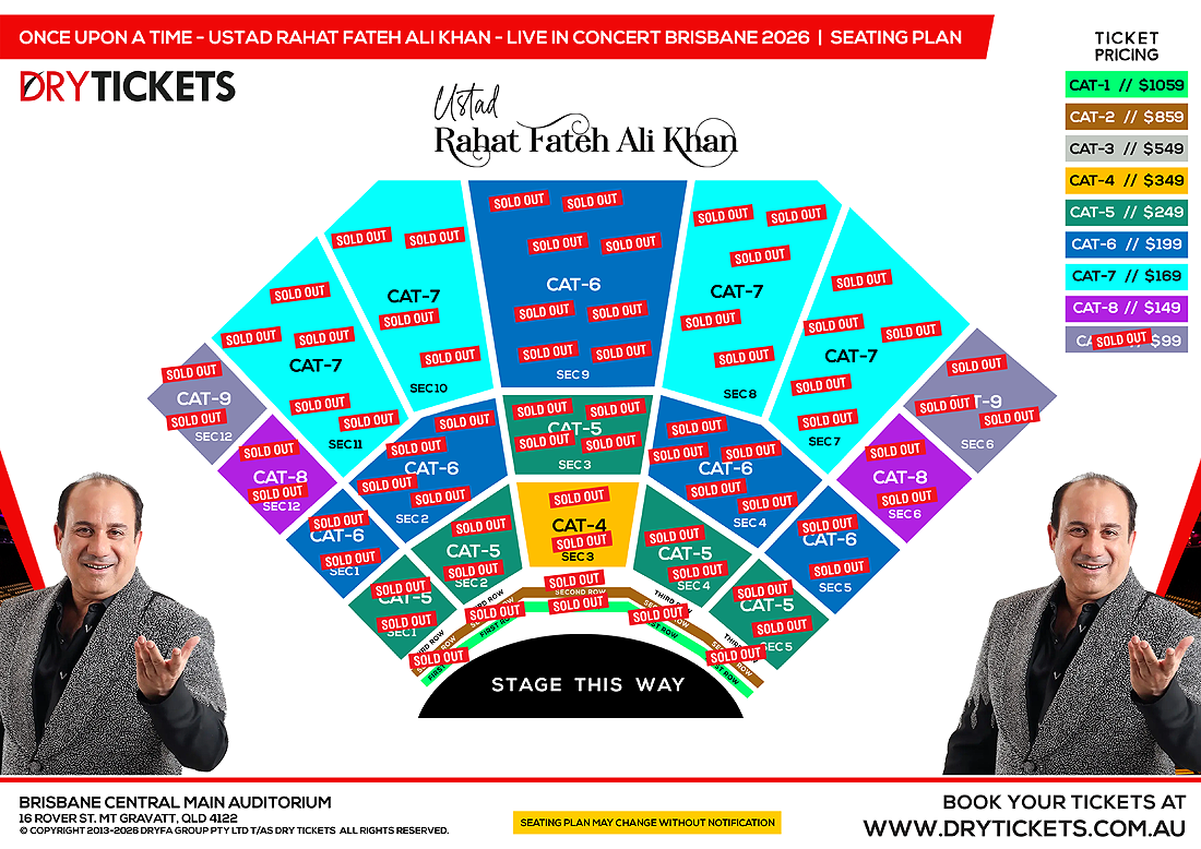 Once Upon a Time - Ustad Rahat Fateh Ali Khan Live Concert In Brisbane - The World Tour 2026 Seating Map