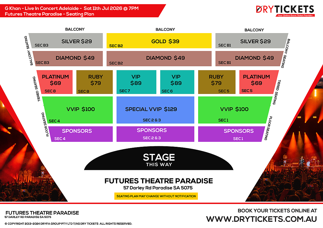G KHAN Live In Adelaide Seating Map