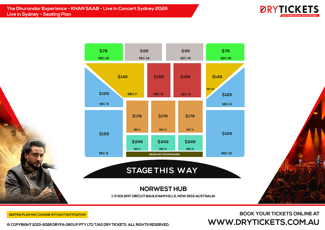 The Dhurandar Experience - KHAN SAAB - Live In Concert Sydney 2026 Seating Map